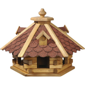 "Rustic bird feeder ""Blockhaus"", bird house with feed silo, 51 x 45 x 37cm, pine, red"