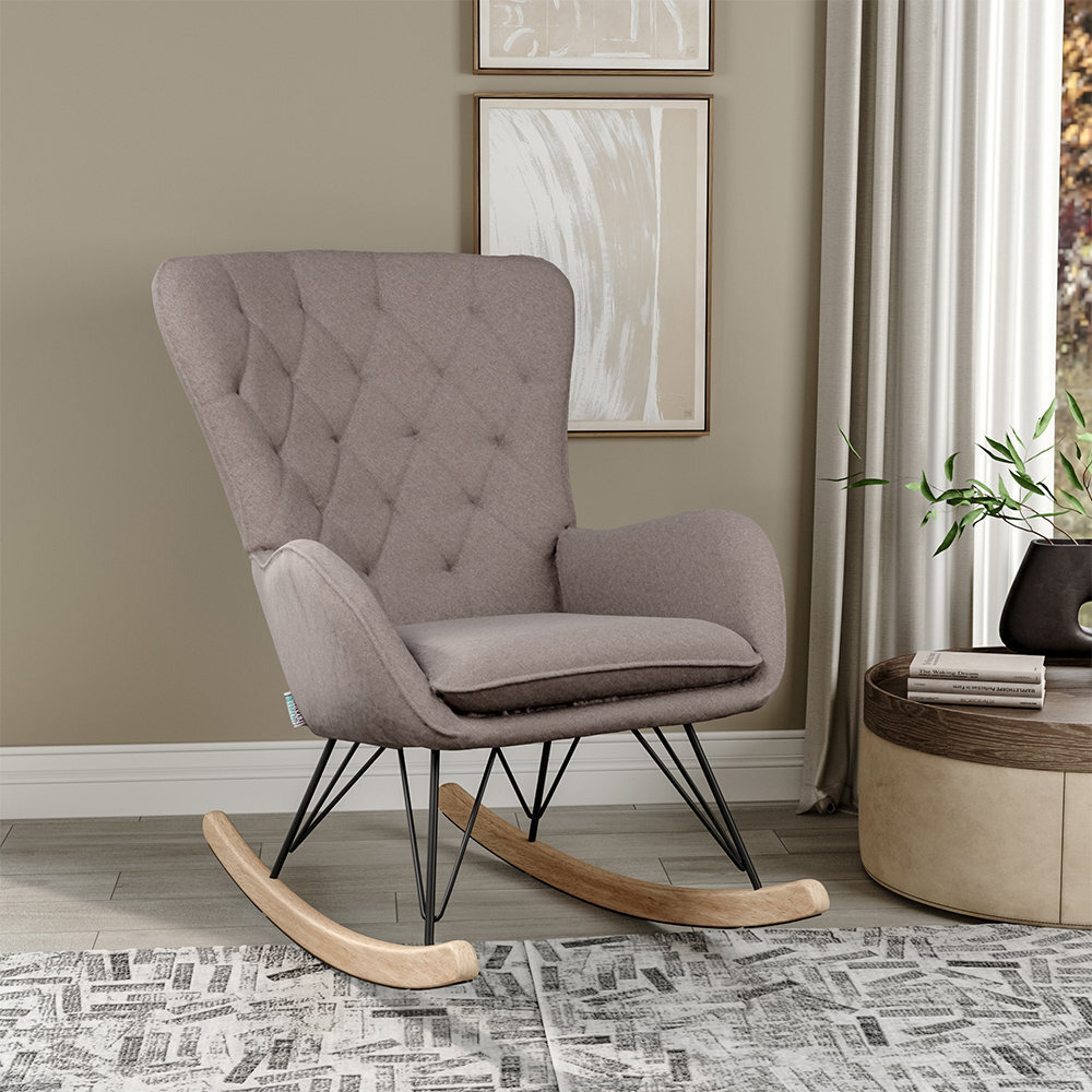 Ezio 71Cm Linen Upholstered Rocking Chair With Seat Cushion