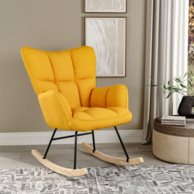 Leola 70.5Cm Linen Upholstered Rocking Chair