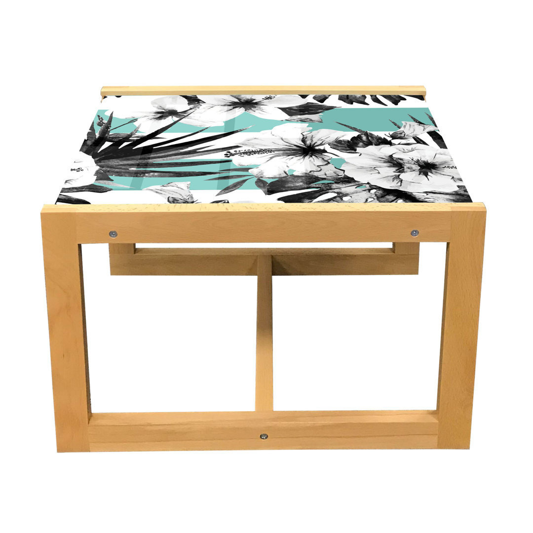 Floral Coffee Table, Exotic Watercolor Hibiscus Flower Graphic Art Print Tropical Inspired Boho, Acrylic Glass Center Table With Wooden Frame For Offi