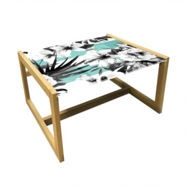 Floral Coffee Table, Exotic Watercolor Hibiscus Flower Graphic Art Print Tropical Inspired Boho, Acrylic Glass Center Table With Wooden Frame For Offi