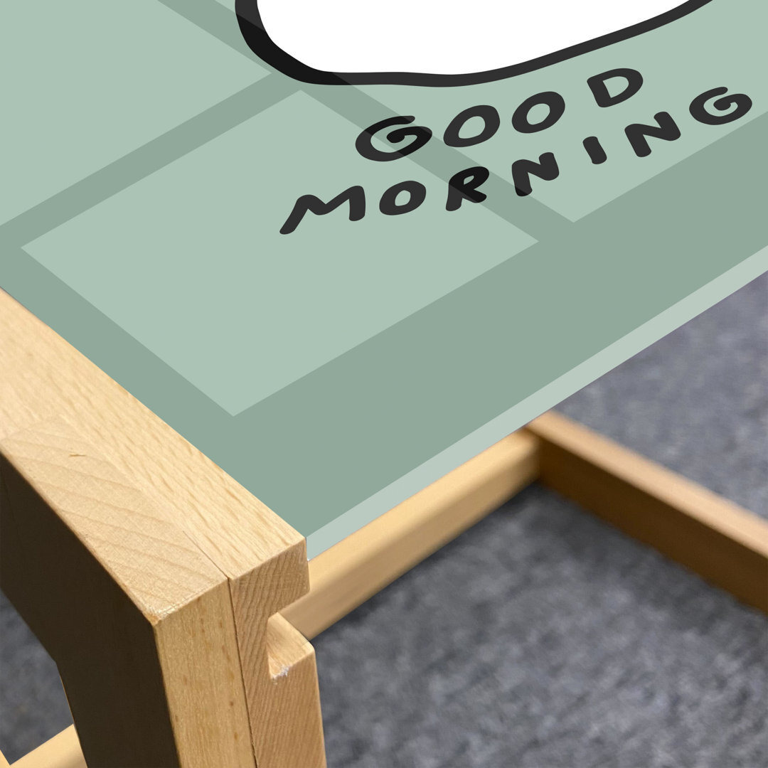 Breakfast Coffee Table, Morning Message Egg Bacon Sausages, Acrylic Glass Center Table With Wooden Frame For Offices Dorms Pale Reseda Green Salmon