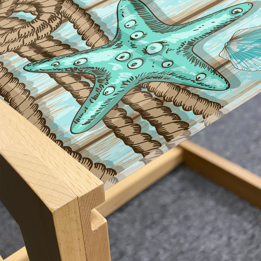 Starfish Coffee Table, Summer Season Sea Travel Retro Boards Of Ship Deck Scallops, Acrylic Glass Center Table With Wooden Frame For Offices Dorms Min
