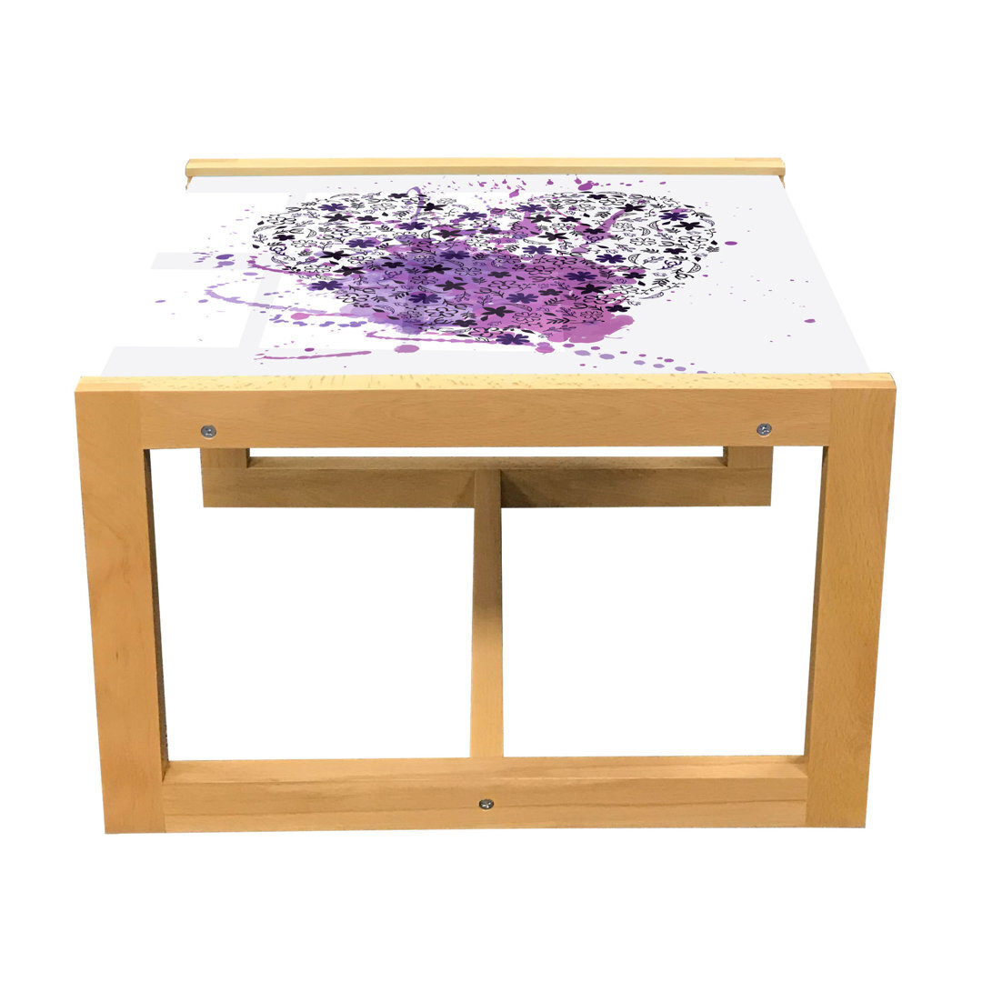 Romantic Coffee Table, Watercolor Splashes Heart Sketch Valentine''s Day Love Romance Pattern, Acrylic Glass Center Table With Wooden Frame For Office