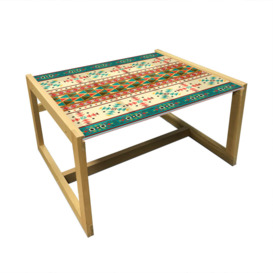 Colorful Coffee Table, Style Striped Pattern With Elements Art Print, Acrylic Glass Center Table With Wooden Frame For Offices Dorms Coral Teal Beige
