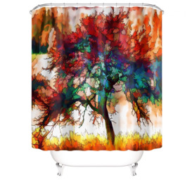 Jaapjan 13 Piece Colourful Tree Polyester Shower Curtain Set + Hooks