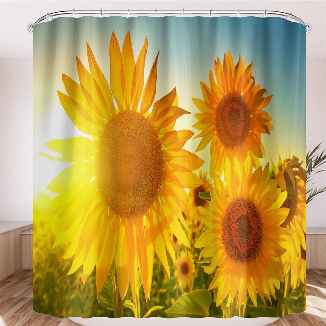 Jakyra 13 Piece Sunflower, Leaves with Sunset Polyester Shower Curtain Set + Hooks