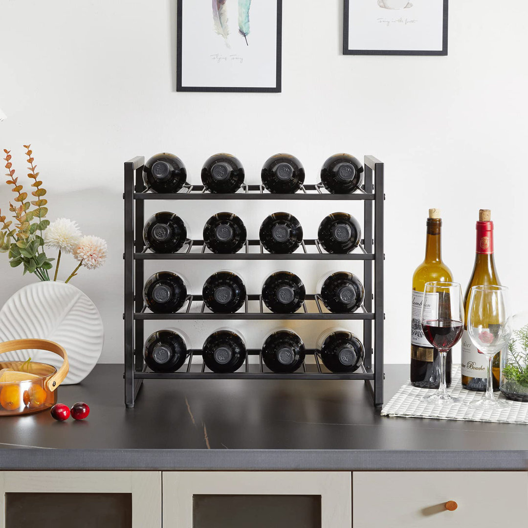 Wine Rack Countertop, Wine Rack Freestanding Storage 16 Bottle Capacity, For Home Kitchen, Pantry, Wine Cellar, Bar, 4 Tiers 16 Bottle Wine Racks, Bla
