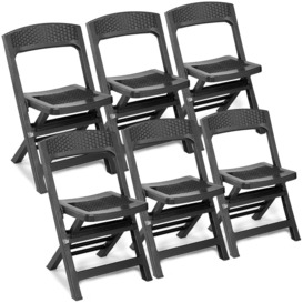 6 X Anthracite Collapsible Outdoor Folding Garden Chair Outdoor Camping Patio Black Lounge Seat