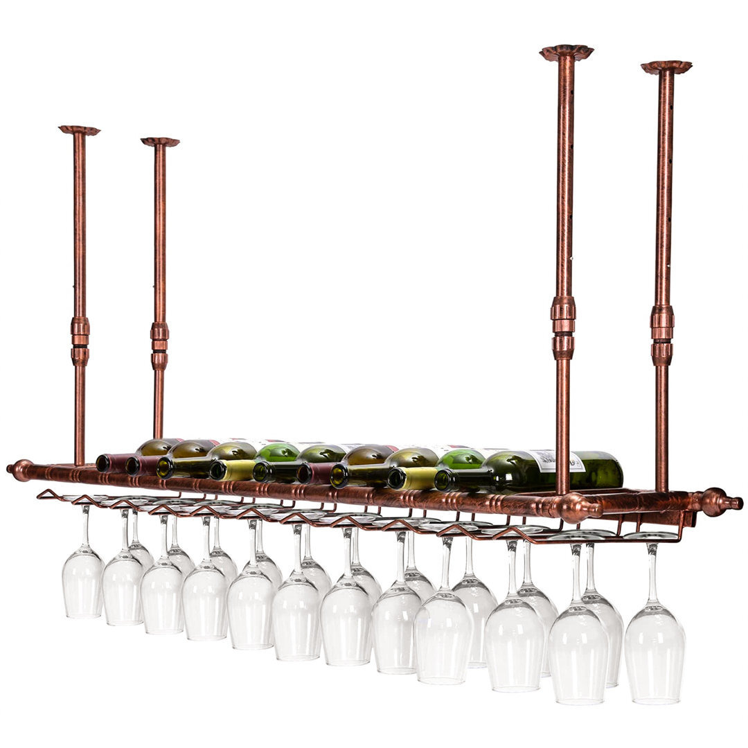 Colona 11 Bottle Hanging Wine Bottle and Glass Rack in Bronze