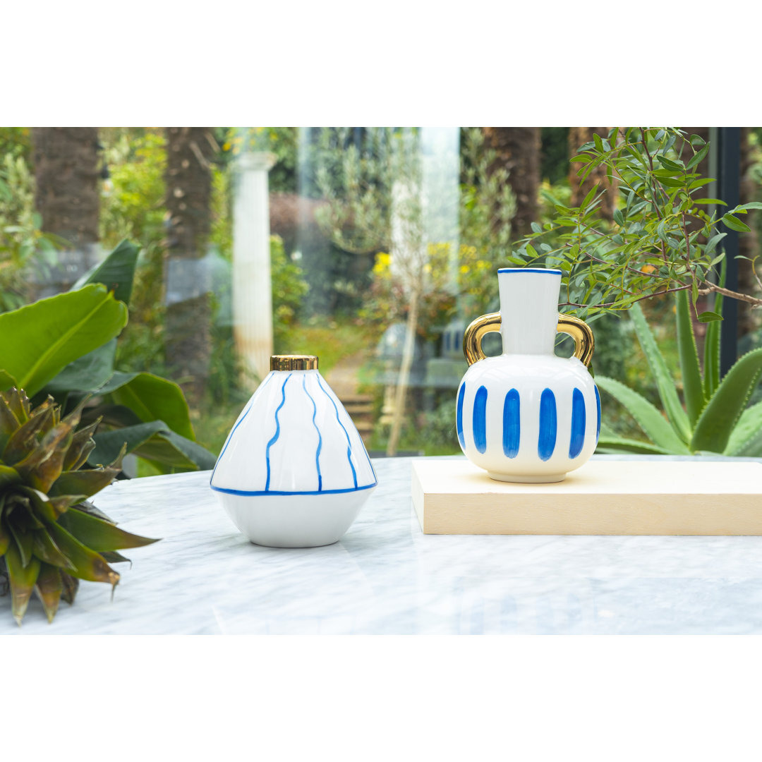 4 Piece Cantillo White/Blue/Gold Ceramic Table Vase Set