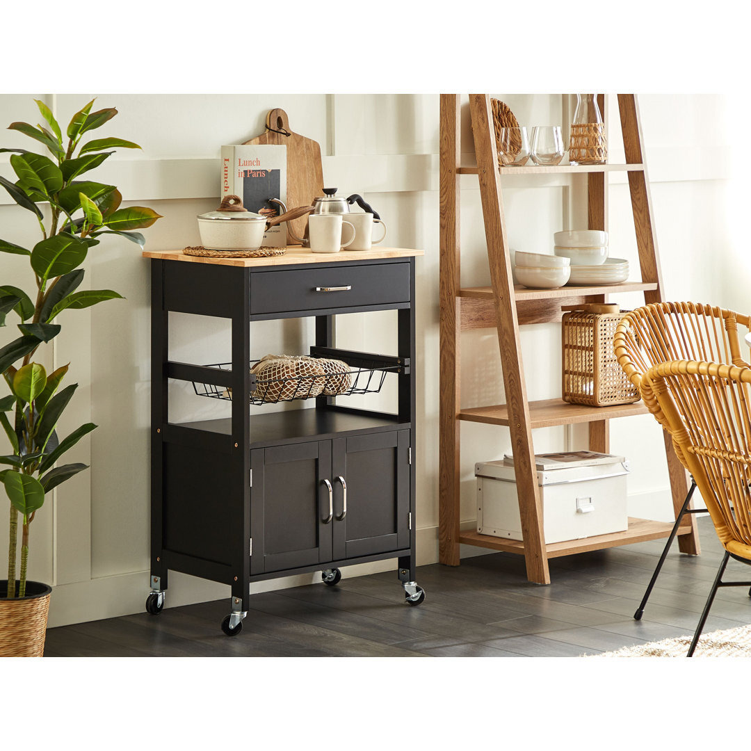 Haverhille 58 Cm Kitchen Trolley with Solid Wood Top and Locking Wheels