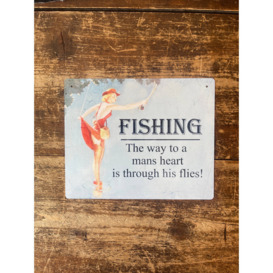 Fishing the Way to Mans Heart His Flies Metal Wall Décor