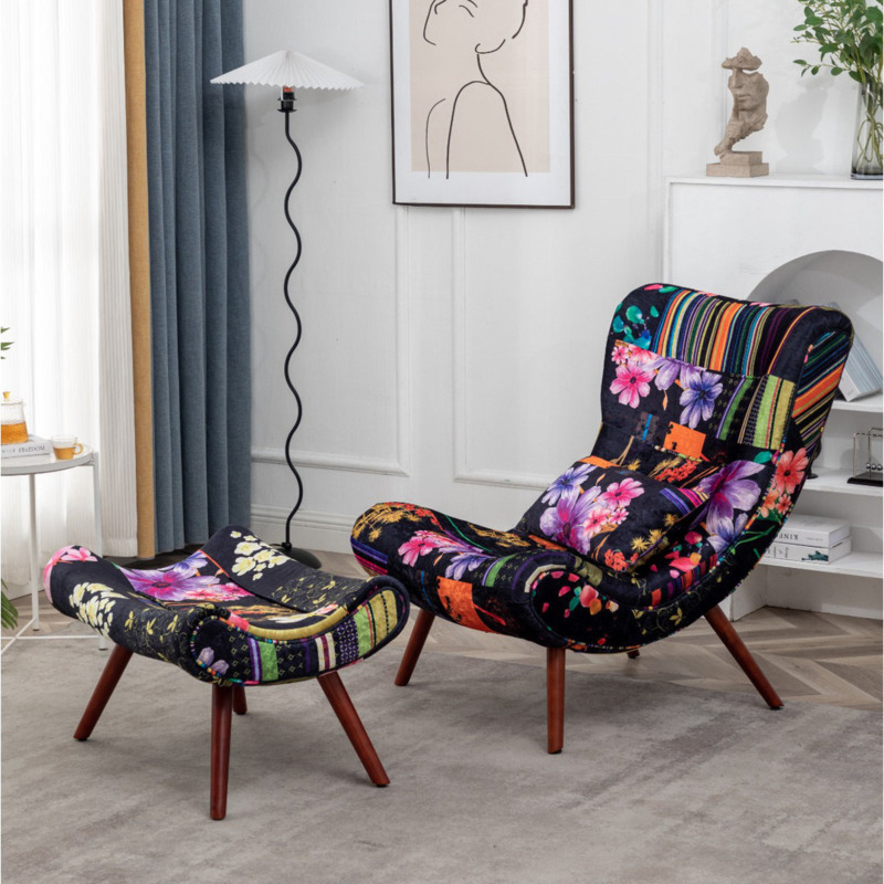 Uma Fabric Patchwork Accent Chair With Footstool by Wayfair