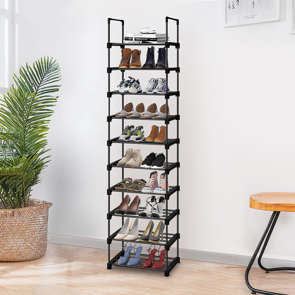 10 Tiers Tall Shoe Rack, Space-Saving Narrow Shoe Rack, 20 Pairs Metal Shoe Rack For Closet, Free Standing Shoe Rack For Entryway Hallway Living Room