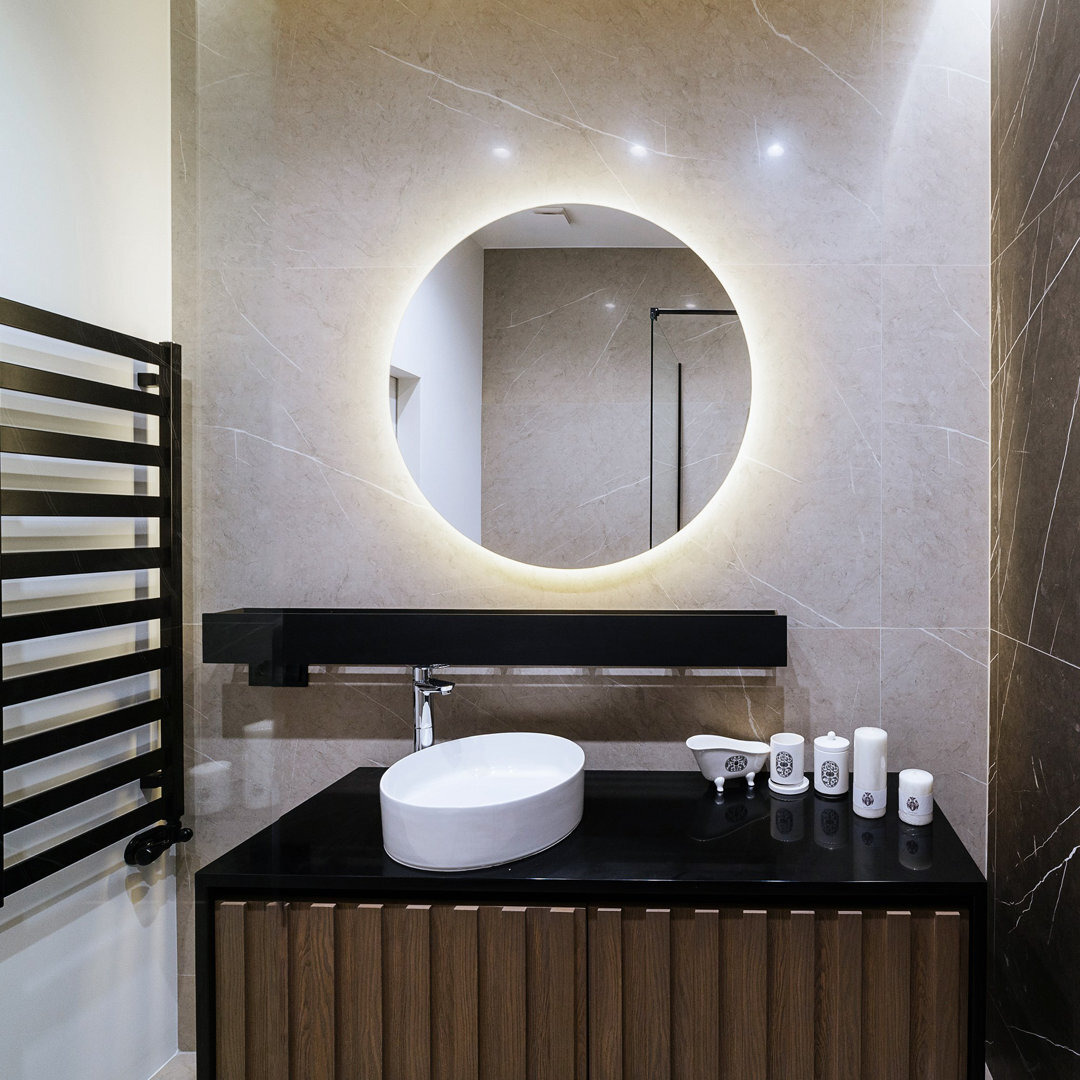 Modern Round Mirror With LED Lighting - Warm White - Large Illuminated Bathroom Mirror