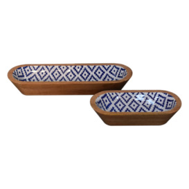 Rapids 2 Piece Wood Rectangular Decorative Bowl Set in Brown/Blue