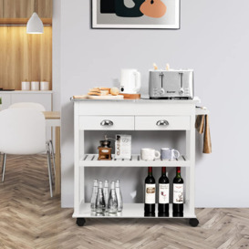Kitchen Storage Island Trolley, Mobile Serving Cart With Stainless Steel Worktop
