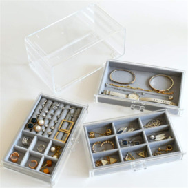 Acrylic Jewellery Box For Women With 3 Drawers For Rings Earrings And Necklace, Transparent Grey