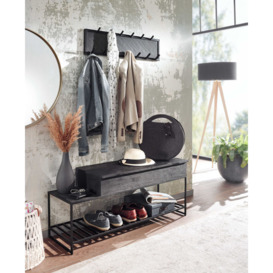 Williston Forge bench with wall mounted coat rack, storage space and shoe rack