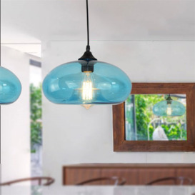 28Cm Large Glass Lampshade Pendant Lighting Industrial Vintage Loft Bar E27 Ceiling Hanging Lamp DIY Chandelier (Blue)