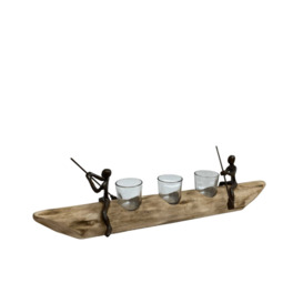 Three Tea Light Holder With Bronze Men Rowing