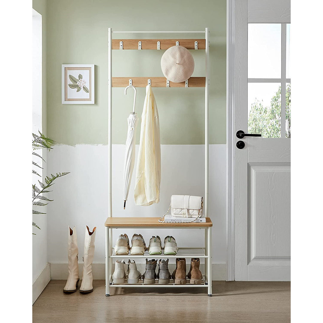 Coat Stand With Shoe Storage Bench, Hall Tree With Shoe Rack, 3-In