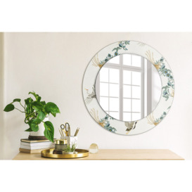 Huldar Round Glass Framed Wall Mounted Accent Mirror in White/Blue/Yellow