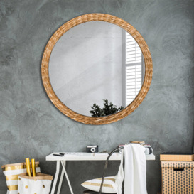 Huldar Round Glass Framed Wall Mounted Accent Mirror in Yellow
