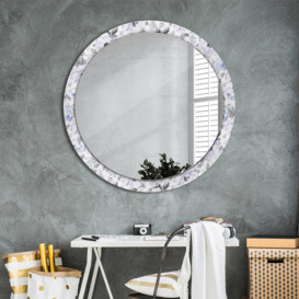 Huldar Round Glass Framed Wall Mounted Accent Mirror in White/Blue