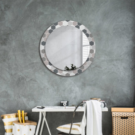 Huldar Round Glass Framed Wall Mounted Accent Mirror in Dark Grey/Light Grey/Brown