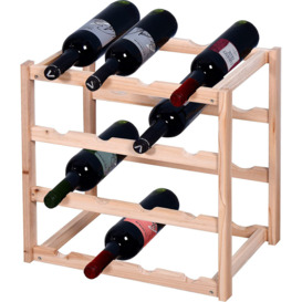 Knight 4 Tier Stylish Wooden Wine Rack Holder, Free Standing Wine Bottles Display Unit, Can Fit Up To 16 Bottles Of Wine, Perfect For Home Decor And W