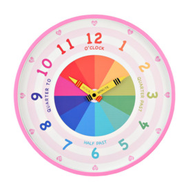 Ginder Isabelle & Max Kid's Tell The Time Wall Clock - Pink 30Cm