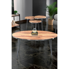 Walnut Nesting Side Tables And Coffee Table-set Of 4-3 End Tables-stacking Side Tables With Silver Metal Legs