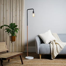 Black & Copper Floor Lamp With A White Marble Base - Includes E27 6W LED GLS Bulb 3000K