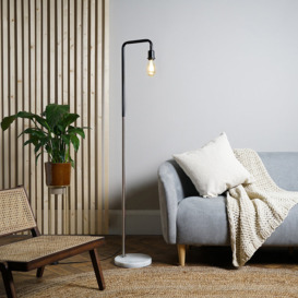 Black & Satin Metal Floor Lamp With A Marble Base - Includes E27 6W LED GLS Bulb 3000K