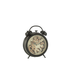 Modern Analog Mechanical Alarm Tabletop Clock in Black