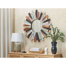 Maeser Sunburst Wood Framed Wall Mounted Accent Mirror in Brown/Black