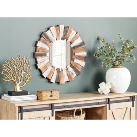Volo Sunburst Wood Framed Wall Mounted Accent Mirror in Brown/Grey
