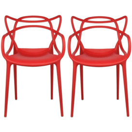 Bakhva Set Of 2 Red Stackable Contemporary Modern Designer Plastic Chairs With Arms Open Back Armchairs For Kitchen Dining Chair Outdoor Patio Bedroom
