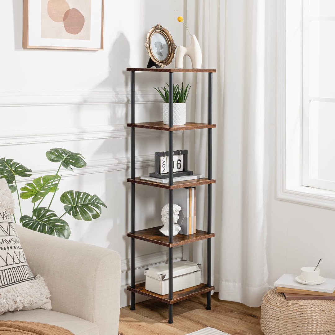 Tall Narrow Bookcase, Open Shelving Unit Living Room, 5-Tier Bookshelf, Standing Storage Rack, Plant Display Stand, Metal Frame, For Living Room, Home