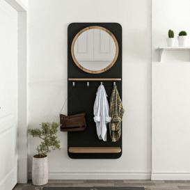 Leonido Hook Wall Mounted Coat Rack with Mirror in Black/Brown