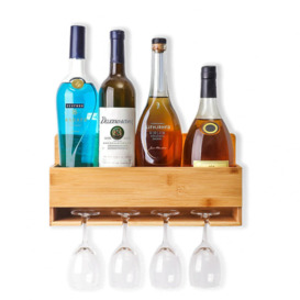 Bletchley Solid Wood Wall Mounted Wine Bottle & Glass Rack in Brown