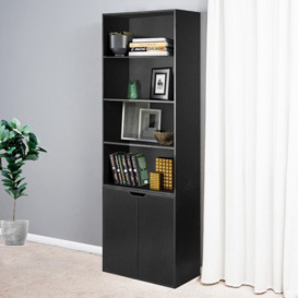 Modern Black Cube Bookcase with Metal 4-Tier Bookshelf Tower Display Tall  Shelf