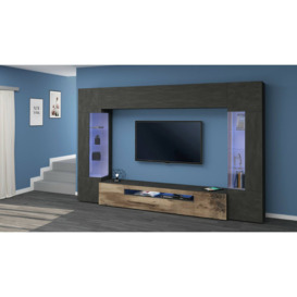 TV wall unit Dberard, with 6 doors and LED light, 100% Made in Italy, cm 290x40h191, Glossy white