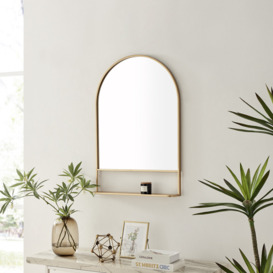 Adilena Arch Metal Frame Hallway Mirror with Storage Shelf - Bedroom Hollywood Mirror