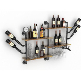 Anashe Wall Mounted Wine Bottle & Glass Rack in Black