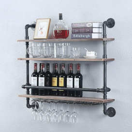Alverio Wall Mounted Wine Bottle & Glass Rack in Black