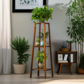 Tilsworth Tall Natural Bamboo Tall Plant Stand 3 Tier Shelf Plant Holder Home Furniture