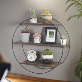 Buecker Wooden Round 2 Tier Floating Shelf Wall Mounted Display Rack